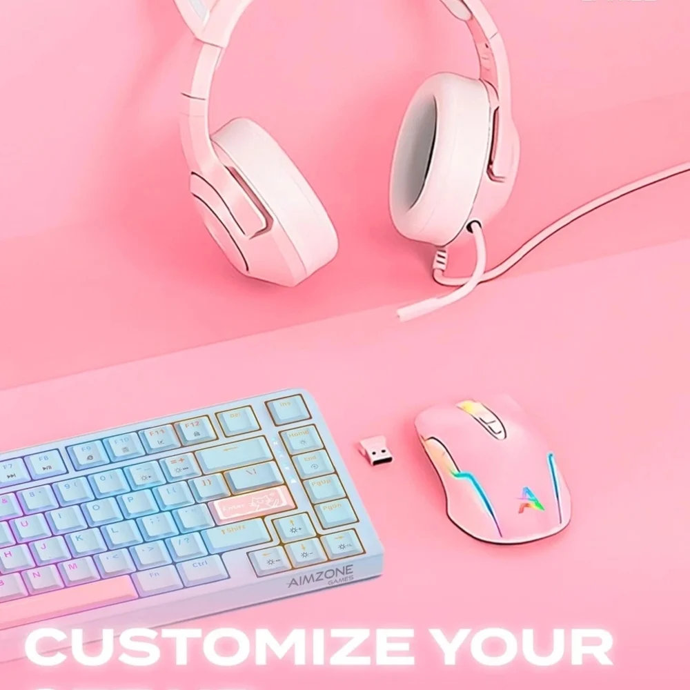 AIMZONE Wireless Gaming Mouse-AZ603- (Pink With LED Lights)